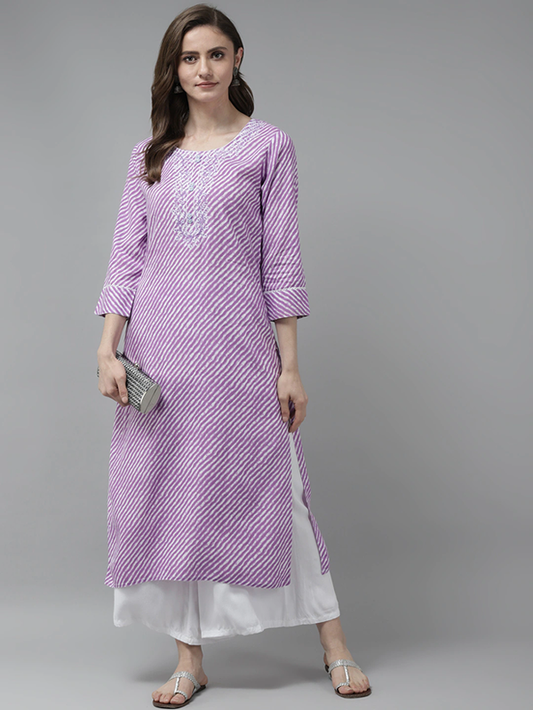 Lavender Printed Kurta-Indiakreations-JS9875KURLVS