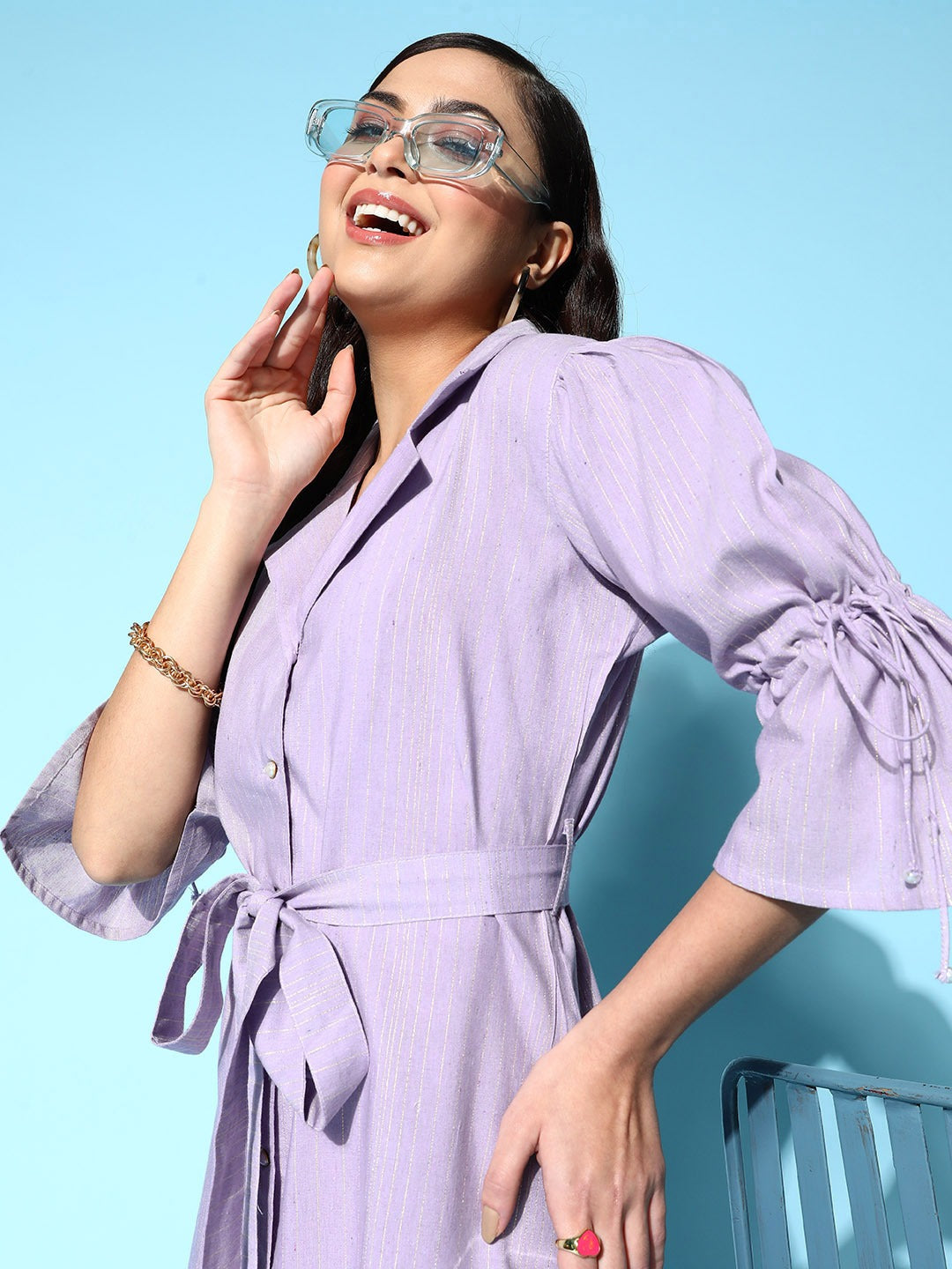 Lavender Shirt Dress-Indiakreations-JS8137DRSLVXS