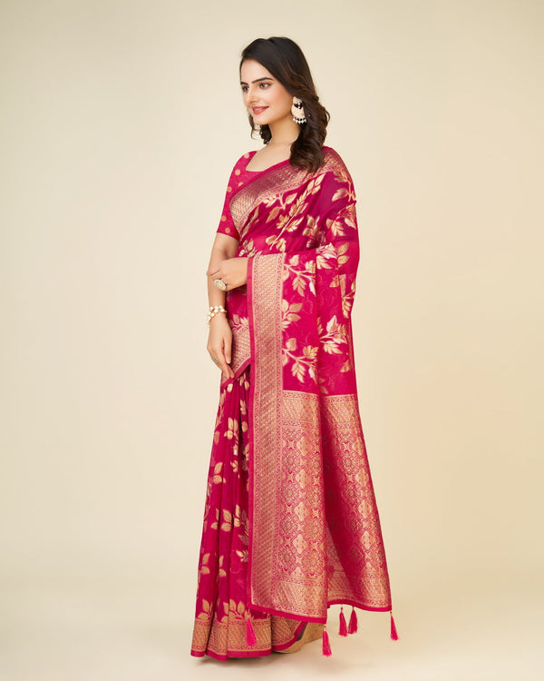 Women's Woven Saree With Blouse Set-Pink - Sweet Smile