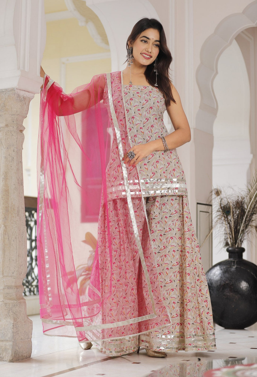 Women's Lily Pink Plazo Suit Set - Lado Jaipuri