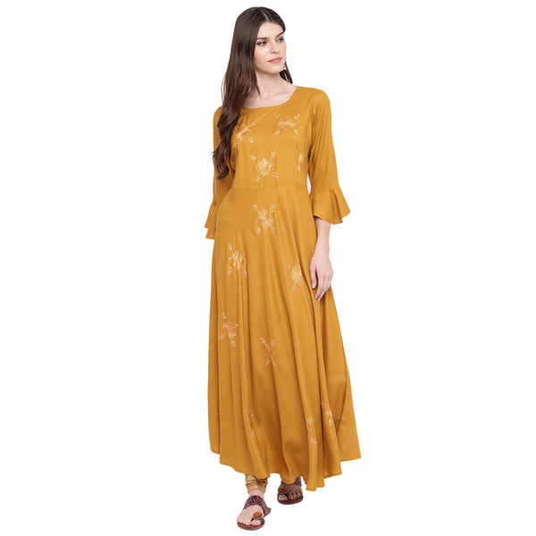 Women's Mustard Yellow Anarkali Rayon Kurta By Vbuyz (1Pc)