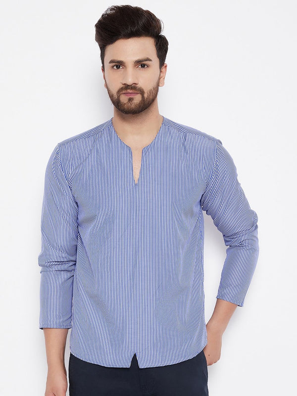 Men's  Blue Solid Pure Cotton Kurta - Even Apparels