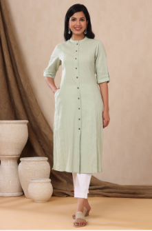 Women's Mint Cotton Flex Solid A-Line Kurta - Juniper