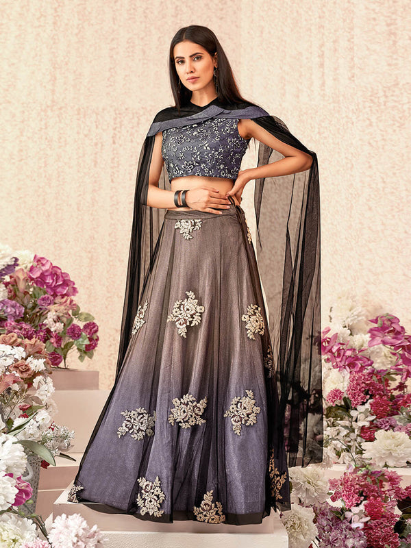 Women's Black Embroidered Florence Designer lehenga-Myracouture