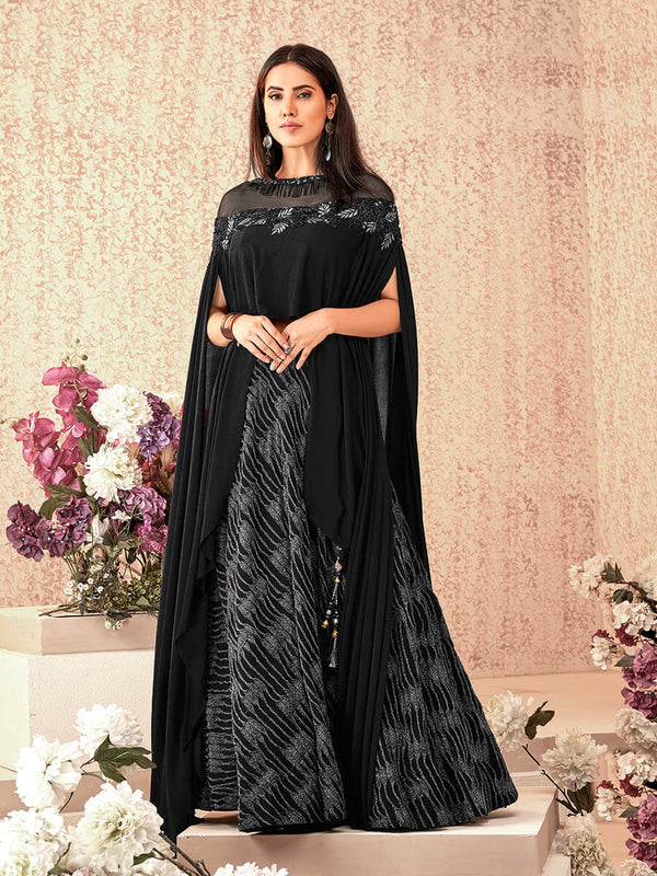 Women's Black Embroidered Florence Designer lehenga-Myracouture