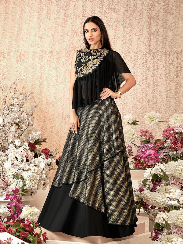 Women's Black Embroidered Florence Designer lehenga-Myracouture