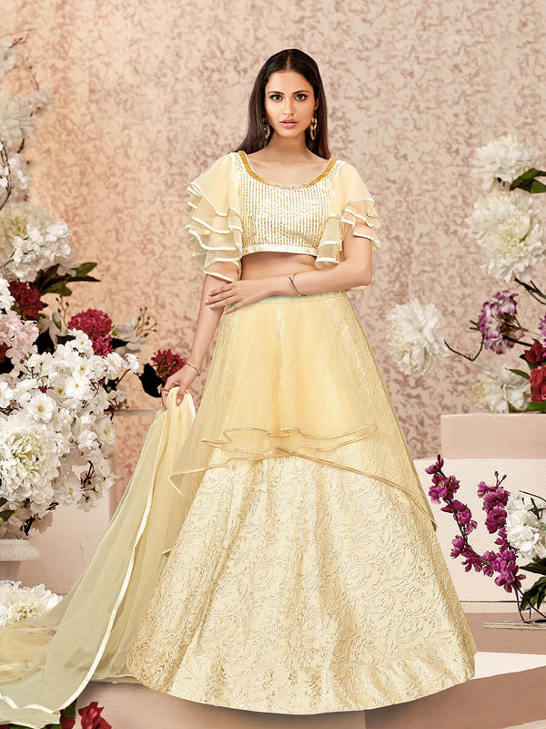 Women's Cream Embroidered Florence Designer lehenga-Myracouture