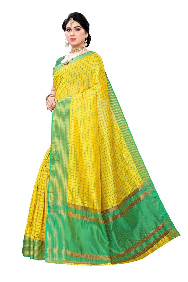 Women's Vamika Yellow Cotton Silk Weaving Saree - Vamika