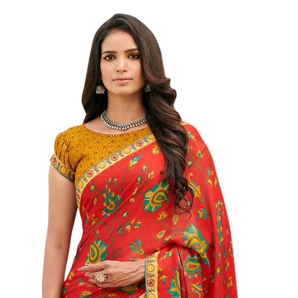 Women's Orange Cadbury Chiffon Georgette Saree Saree - Vamika