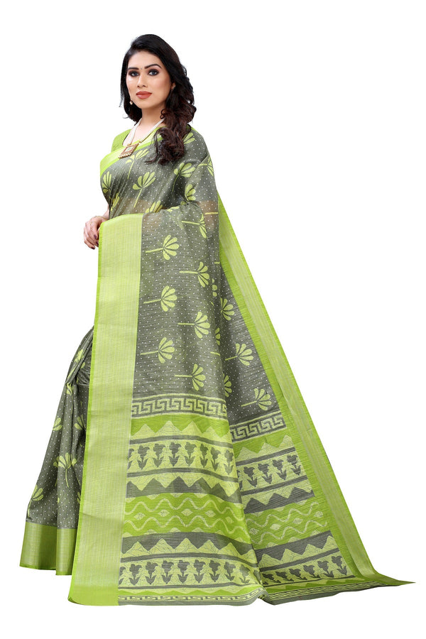 Women's Green Linen Designer Saree - Vamika