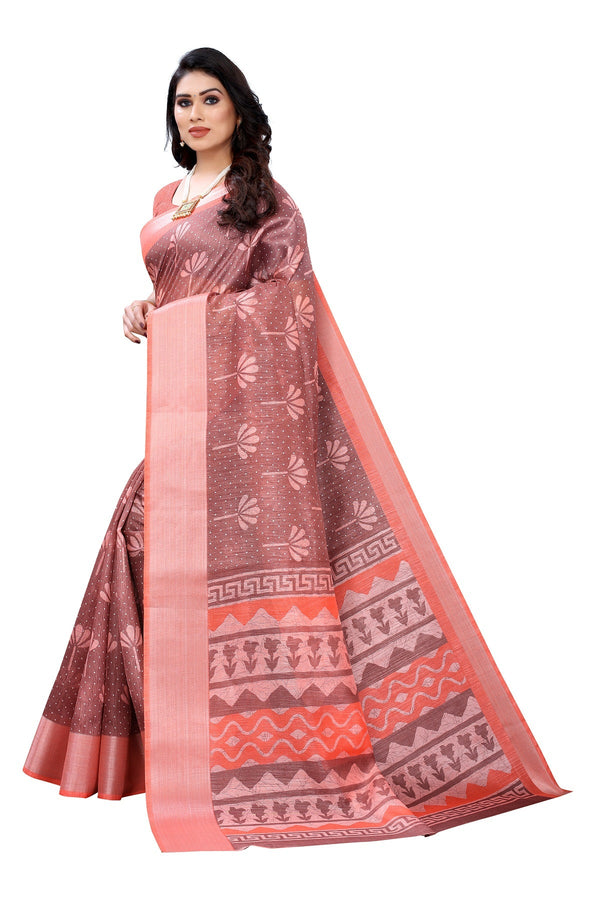 Women's Peach Linen Designer Saree - Vamika