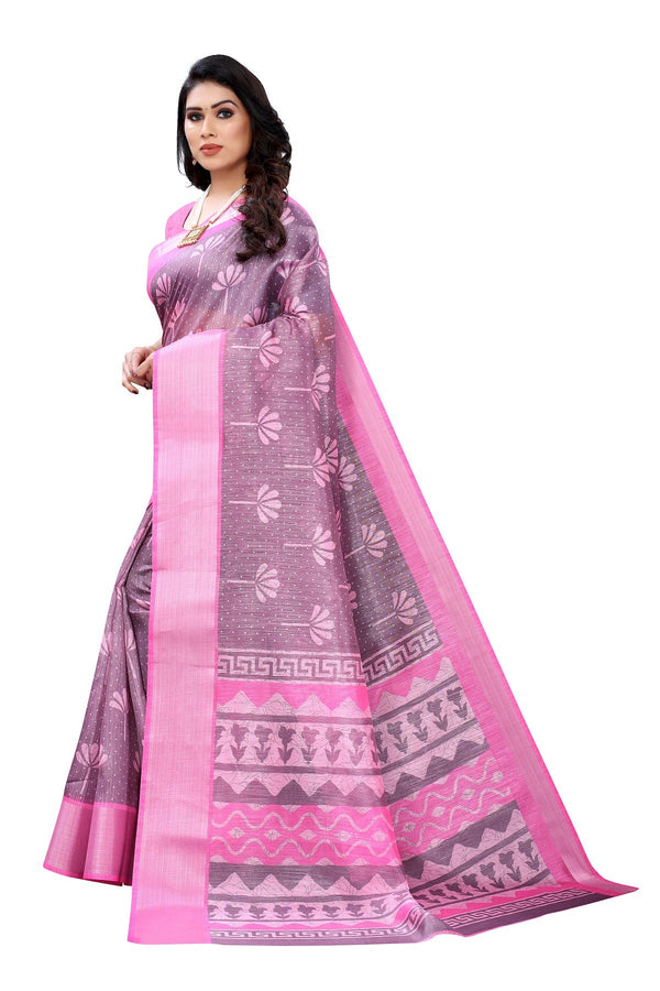 Women's Pink Linen Designer Saree - Vamika