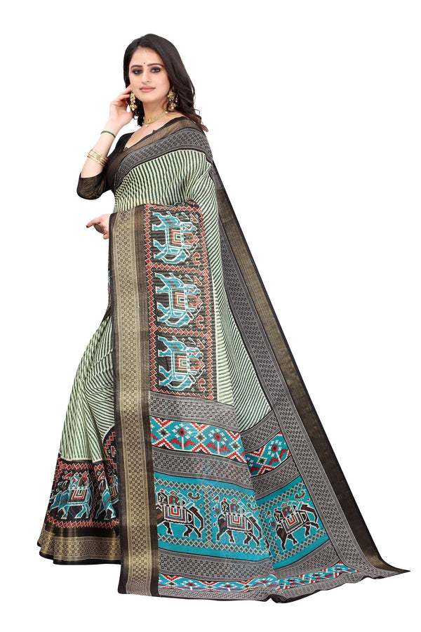 Women's Black Linen Jari Border Saree - Vamika