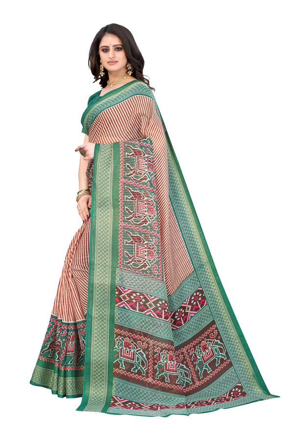 Women's Green Linen Jari Border Saree - Vamika