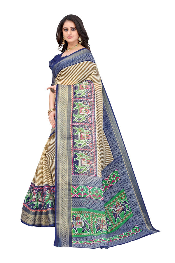 Women's Navy Linen Jari Border Saree - Vamika