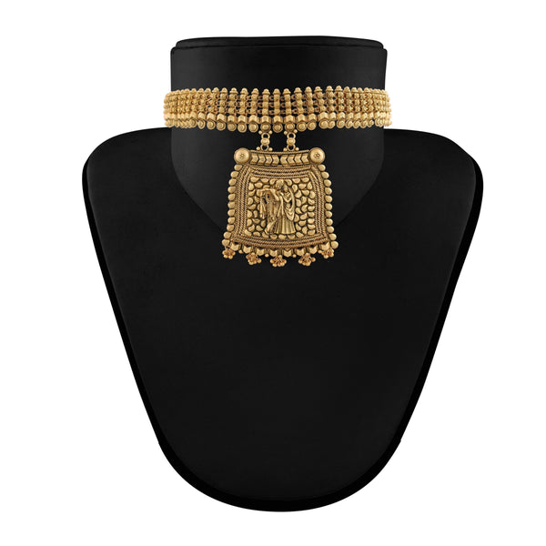 Women's 18k Gold Plated Traditional Choker Brass Jewellery Set With Earrings - I Jewels