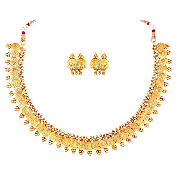 Women's 18K Gold Plated Traditional South Indian Stylish Necklace With Earrings. - I Jewels