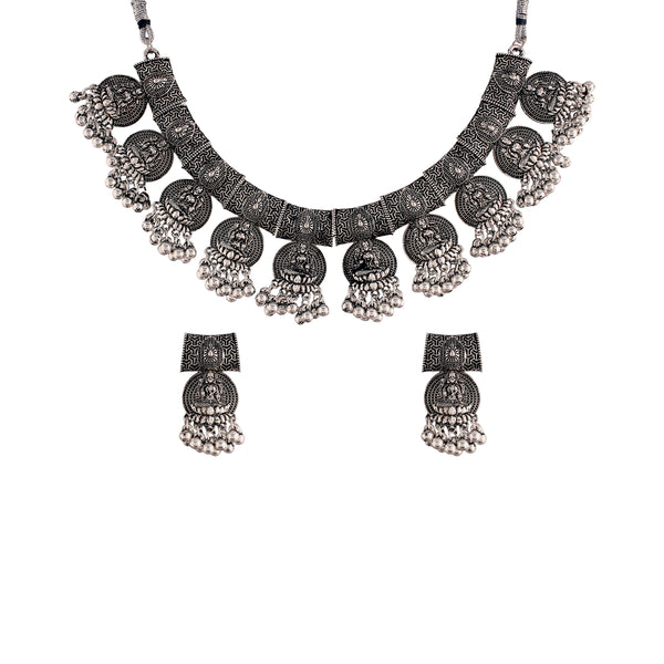 Women's Oxidised Silver Plated Afghani Choker Necklace Jewellery Set - I Jewels