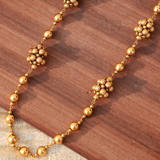 Women's  18k Antique Gold Plated South Indian Beads Mala Ball Chain Necklace  - I Jewels