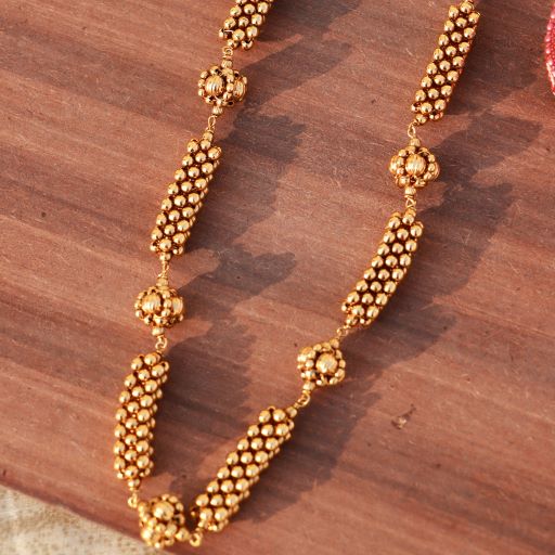 Women's  18k Antique Gold Plated South Indian Beads Mala Ball Chain Necklace  - I Jewels