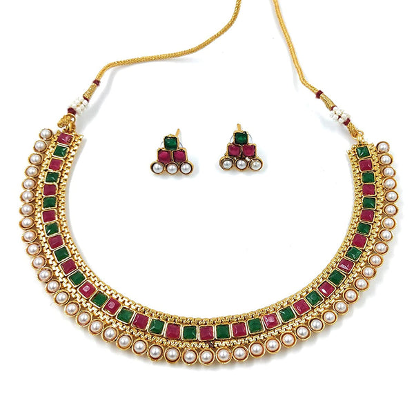 Women's Gold Plated Traditional Multi Choker Necklace Jewellery Set  - I Jewels