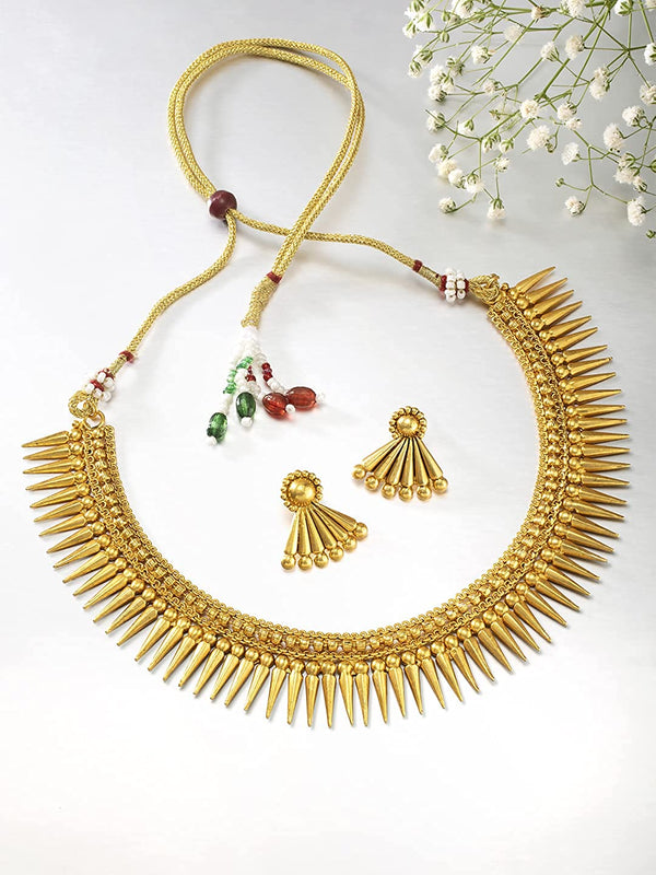 Women's 18K Gold Plated Traditional Stylish Golden Necklace with Earrings  - I Jewels