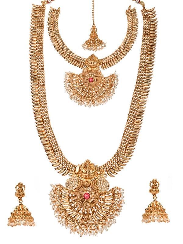 Women's 18K Gold Plated Traditional Style Choker Necklace Jewellery Set  - I Jewels