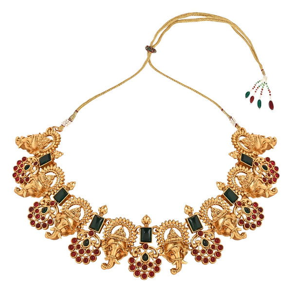 Women's Gold Plated Traditional Temple Choker Necklace Jewellery With Earrings Set  - I Jewels