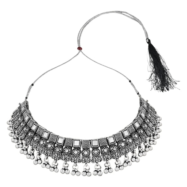 Women's Antique Silver Oxidized Ethnic Traditional Afghani Choker Necklace Jewellery Set  - I Jewels