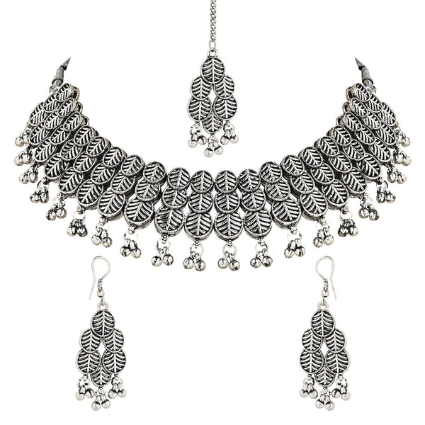 Women's Antique Silver Oxidized Ethnic Traditional Afghani Choker Necklace Jewellery Set  - I Jewels