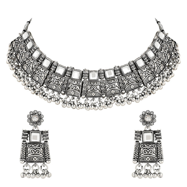 Women's Antique Silver Oxidized Ethnic Traditional Afghani Choker Necklace Jewellery Set  - I Jewels