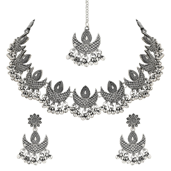 Women's Antique Silver Oxidized Ethnic Traditional Afghani Choker Necklace Jewellery Set  - I Jewels