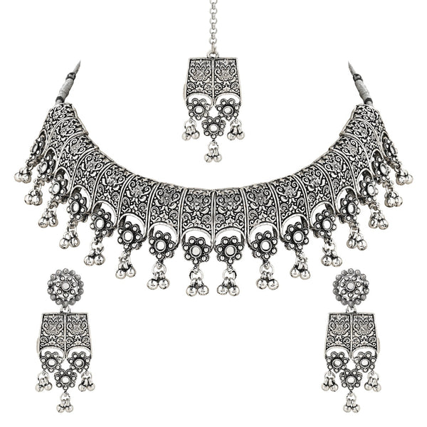 Women's Antique Silver Oxidized Ethnic Traditional Afghani Choker Necklace Jewellery Set  - I Jewels