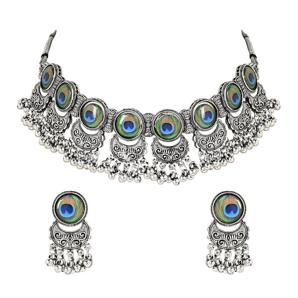 Women's Antique Silver Oxidized Ethnic Traditional Afghani Choker Necklace Jewellery Set  - I Jewels