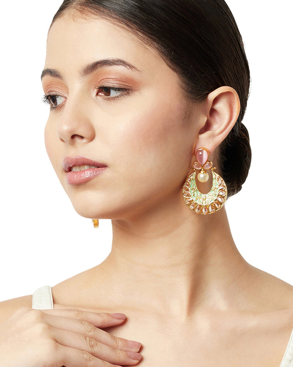 Women's Gold Finish Earrings With Pearl Dangle - Voylla