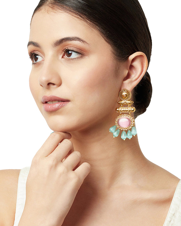 Women's Gold Oppulence Gold Plated Pink Stone Earrings - Voylla