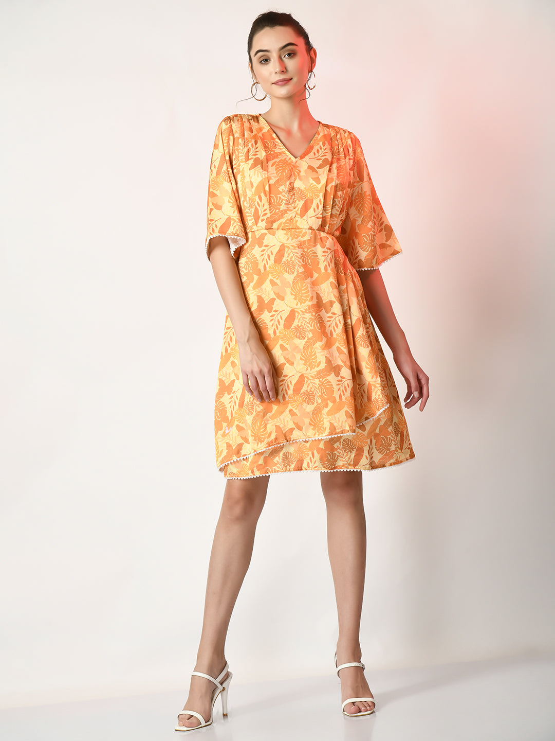 Women's Yellow Printed  Dress  - Myshka