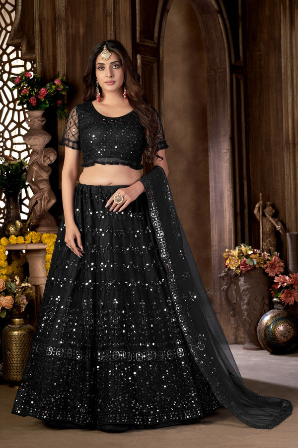 Women's Black Net Heavy Multi Embroidered Lehenga Choli Set - Dwija Fashion