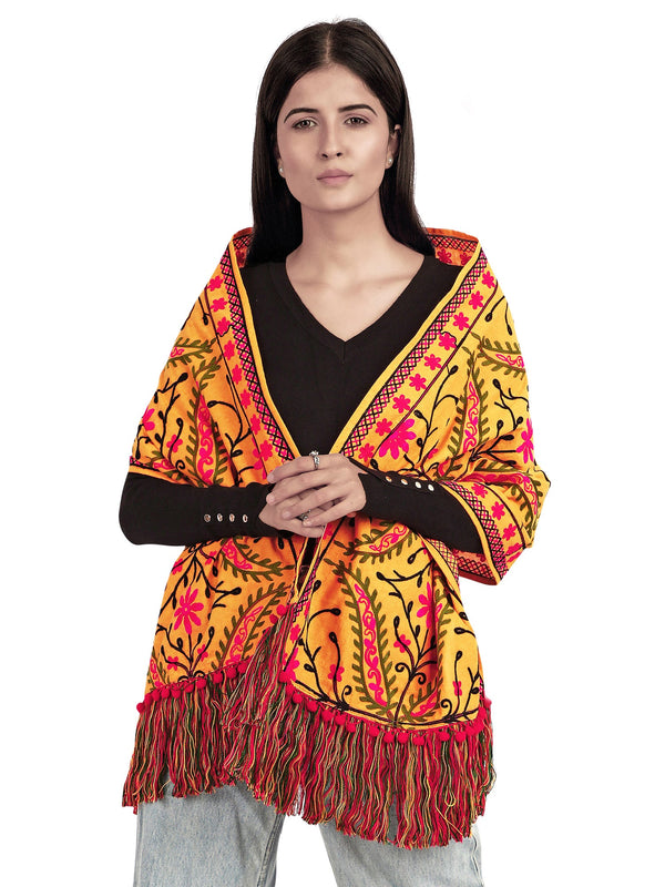 Women's Turmeric Woollen Embroidered Muffler - MESMORA FASHION