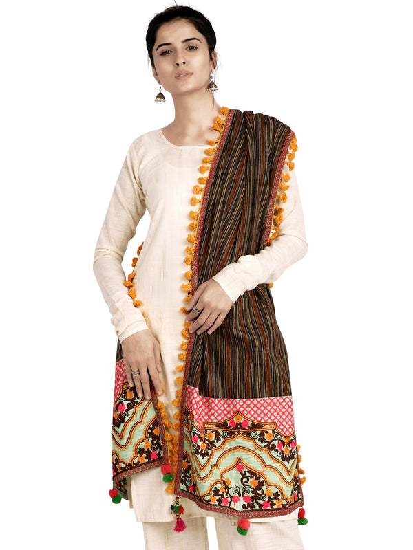 Women's Chex Panel Rose Embroidered Festive Dupatta - MESMORA FASHION