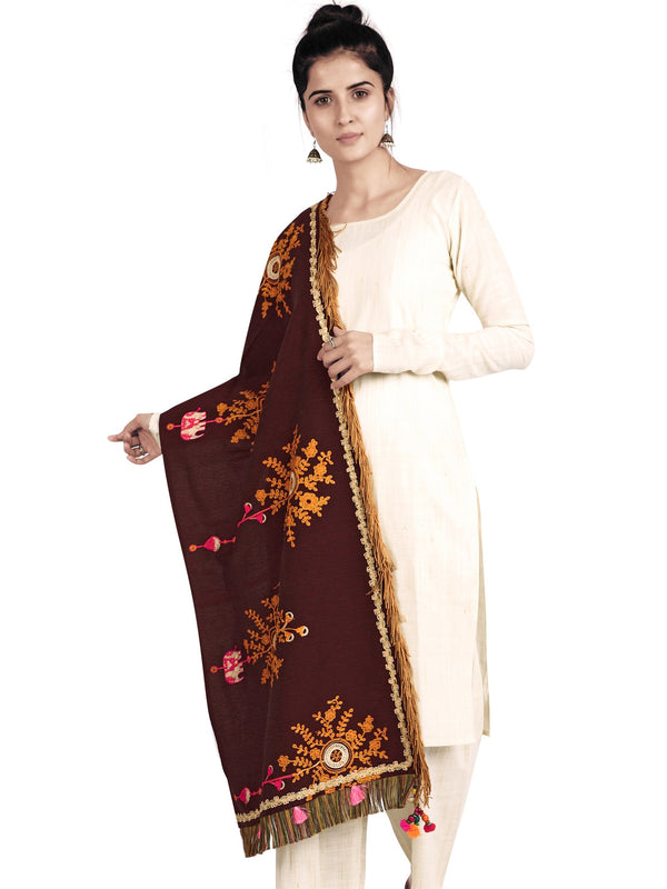 Women's Wine Flower Bunch Embroidered Festive Dupatta - MESMORA FASHION