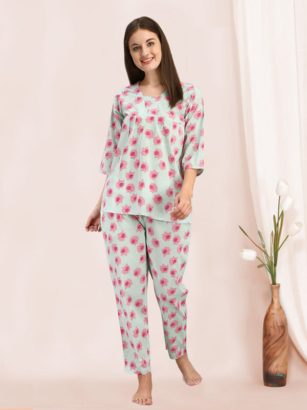 Women's Blue Panda Quirky Printed Cotton Pajama Set - MESMORA FASHION