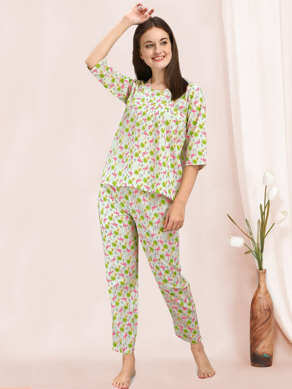 Women's Quirky Swan Printed Summer Lounge Suit - MESMORA FASHION