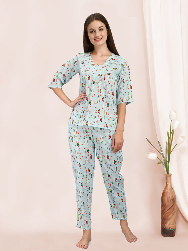 Women's Morning Rainbow Print Quirky Night Suit - MESMORA FASHION