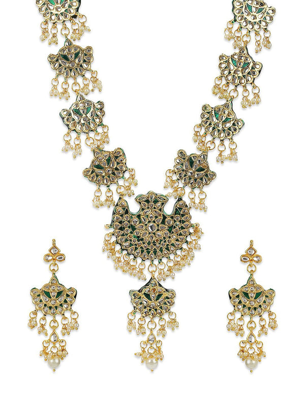 Women's Green Beads Kundan Gold Plated Jewellery Set - Priyaasi