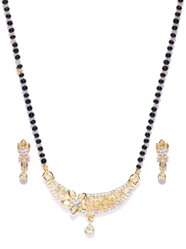 Women's  American Diamond Mangalsutra Set With Earrings - Priyaasi