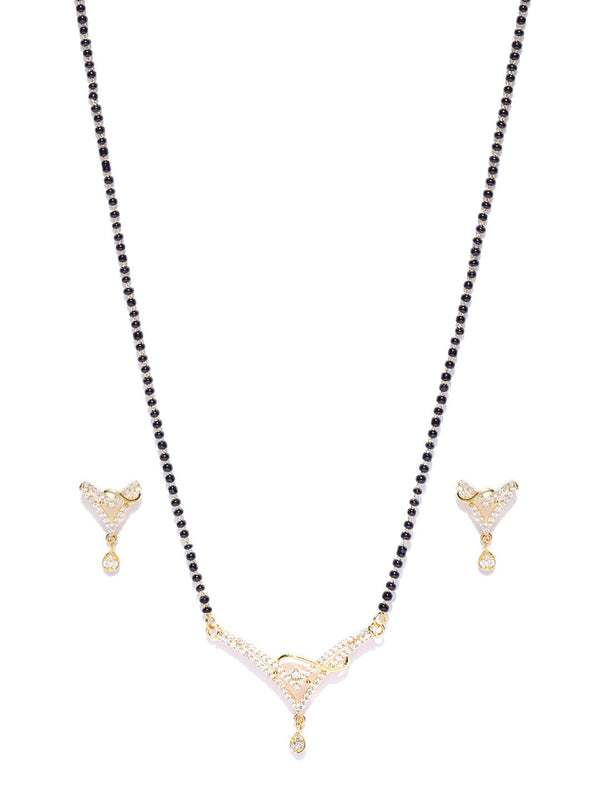 Women's  American Diamond Mangalsutra Set With Earrings - Priyaasi