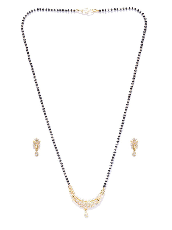 Women's  American Diamond Mangalsutra Set With Earrings - Priyaasi