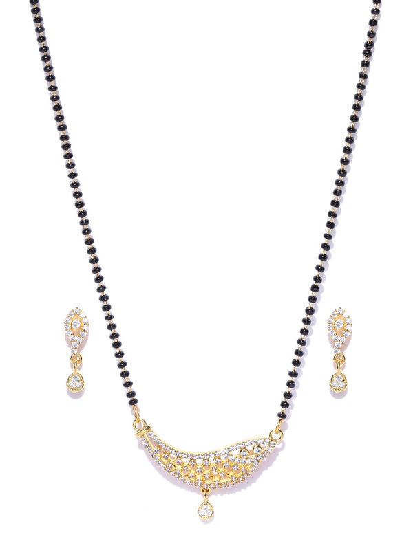 Women's  American Diamond Mangalsutra Set With Earrings - Priyaasi