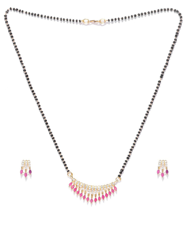 Women's  Classic Gold Plated Pink American Diamond Mangalsutra Set For Women - Priyaasi